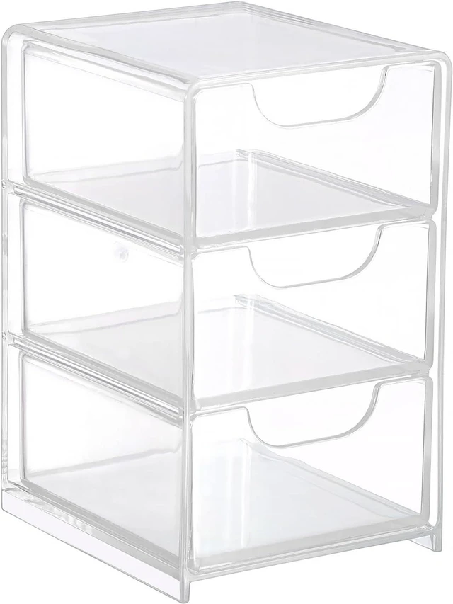 Main image of Transparent Acrylic Vanity Organizer with Sliding Drawers for Cotton Swabs