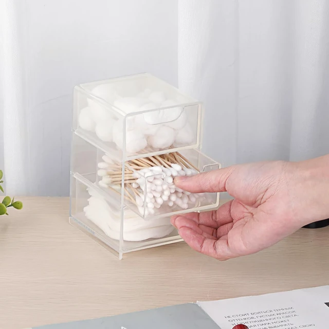 Alt view image 2 of 7 - Transparent Acrylic Vanity Organizer with Sliding Drawers for Cotton Swabs
