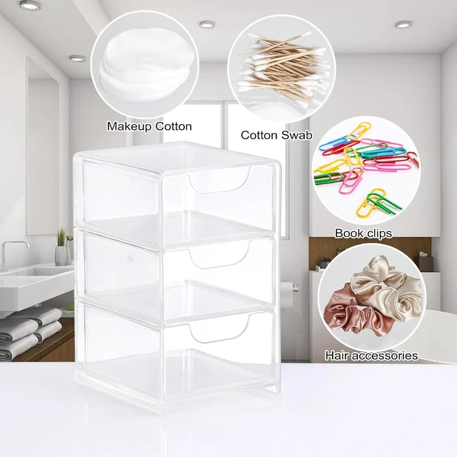 Alt view image 7 of 7 - Transparent Acrylic Vanity Organizer with Sliding Drawers for Cotton Swabs