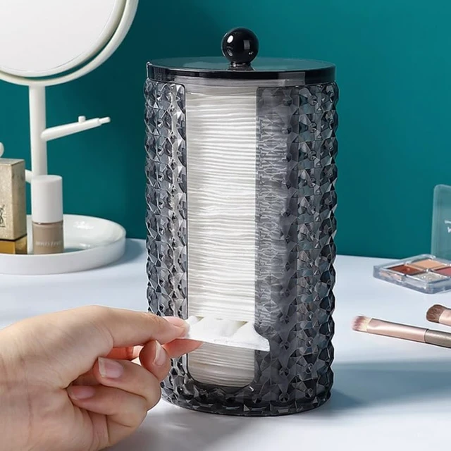 Alt view image 3 of 6 - Makeup Brushes & Feminine Hygiene Items, Swabs, Acrylic Oval Vanity Organizer with Dust Cover for Cotton Pads