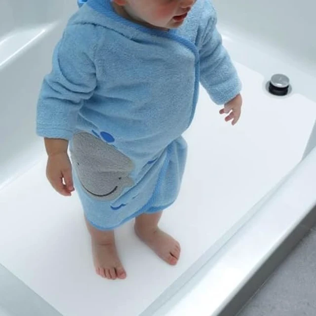 Alt view image 2 of 4 - White Adhesive Vinyl Non-Slip Safety Bath Mat with Drain Cut Out