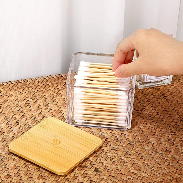 Alt view image 7 of 7 - Clear Acrylic Cotton Swab Dispenser with Cover for Bathroom Storage