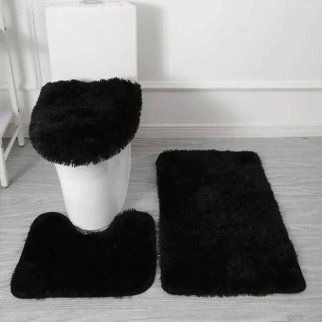 Main image of Solid Color Washable Bathroom Rug Set with U-Shaped Toilet Mat and Lid Cover