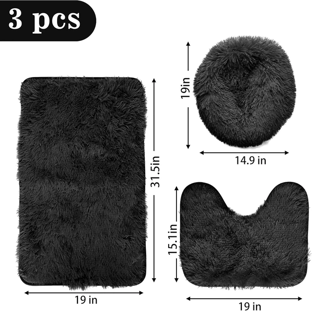 Alt view image 2 of 4 - Solid Color Washable Bathroom Rug Set with U-Shaped Toilet Mat and Lid Cover