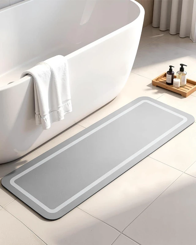 Main image of Gray Bath Room Runner Decor, Non Slip Washable Stone Bath Mat Alternative, Super Absorbent Quick Dry Bathroom Rug, Soft Diatomaceous Earth Bath Mat