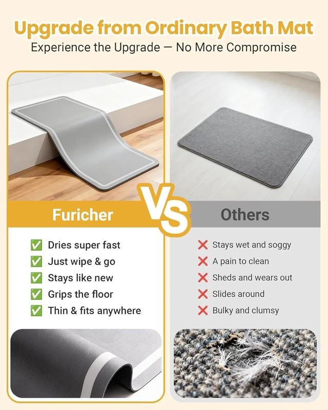 Alt view image 5 of 7 - Gray Bath Room Runner Decor, Non Slip Washable Stone Bath Mat Alternative, Super Absorbent Quick Dry Bathroom Rug, Soft Diatomaceous Earth Bath Mat