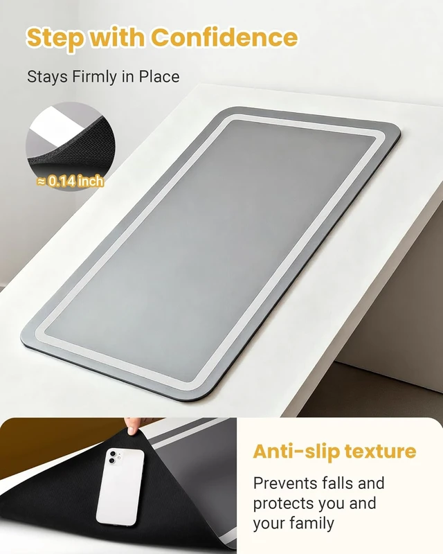 Alt view image 3 of 7 - Gray Bath Room Runner Decor, Non Slip Washable Stone Bath Mat Alternative, Super Absorbent Quick Dry Bathroom Rug, Soft Diatomaceous Earth Bath Mat