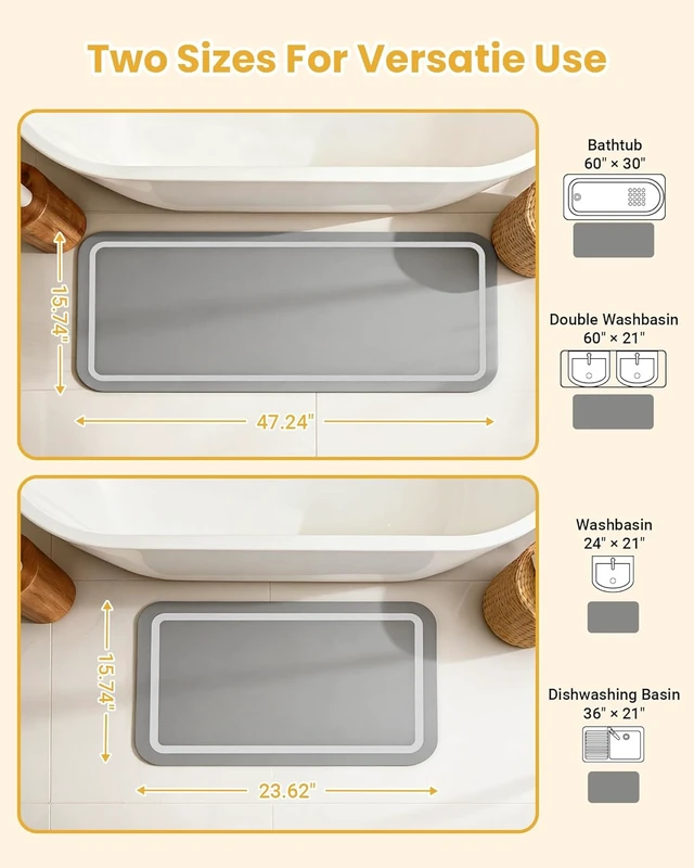 Alt view image 6 of 7 - Gray Bath Room Runner Decor, Non Slip Washable Stone Bath Mat Alternative, Super Absorbent Quick Dry Bathroom Rug, Soft Diatomaceous Earth Bath Mat