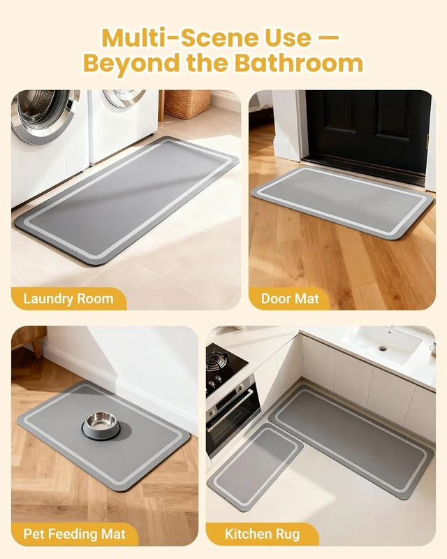 Alt view image 7 of 7 - Gray Bath Room Runner Decor, Non Slip Washable Stone Bath Mat Alternative, Super Absorbent Quick Dry Bathroom Rug, Soft Diatomaceous Earth Bath Mat
