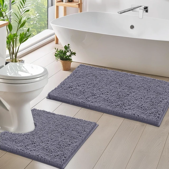 Alt view image 3 of 7 - Non-Slip Quick Dry Machine Washable, Soft Absorbent Shaggy Bath Mat & Contour Toilet Cover, 2-Piece Chenille Bathroom Rug Set