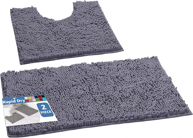 Alt view image 4 of 7 - Non-Slip Quick Dry Machine Washable, Soft Absorbent Shaggy Bath Mat & Contour Toilet Cover, 2-Piece Chenille Bathroom Rug Set