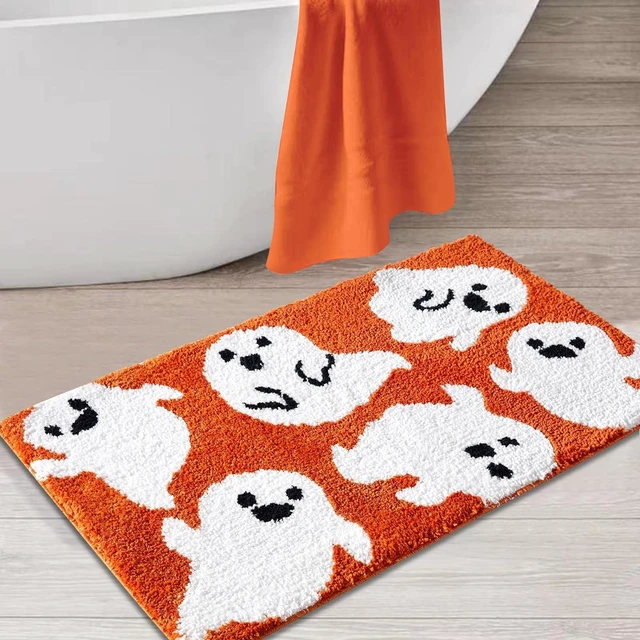 Main image of Adorable Orange Ghost Bathroom Rug Anti-Slip Machine Washable Spooky Funny Halloween Floor Mat Soft Shaggy Microfiber Scary Spirit Autumn Shower Absorbent Decor