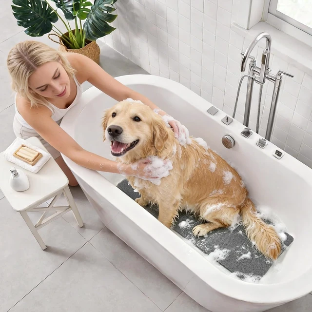 Alt view image 6 of 7 - Quick Drying Phthalate Free Shower Floor Mat for Wet Areas, Soft Textured Non Slip PVC Bathroom Tub Mat with Drain Holes