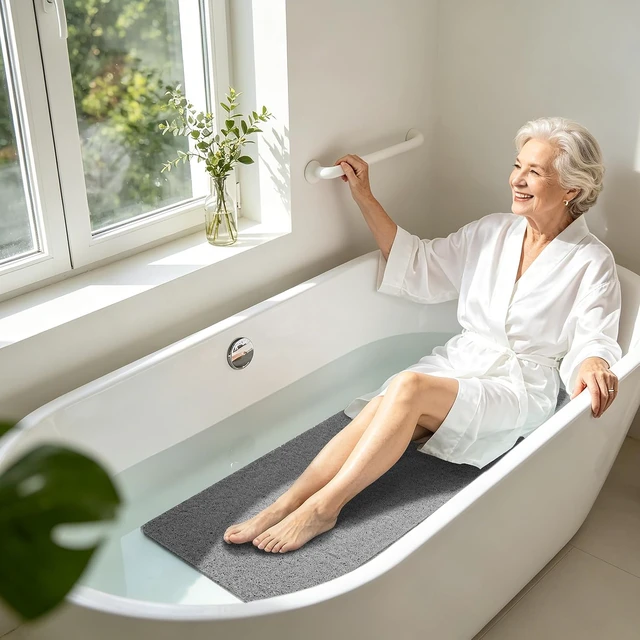 Alt view image 7 of 7 - Quick Drying Phthalate Free Shower Floor Mat for Wet Areas, Soft Textured Non Slip PVC Bathroom Tub Mat with Drain Holes