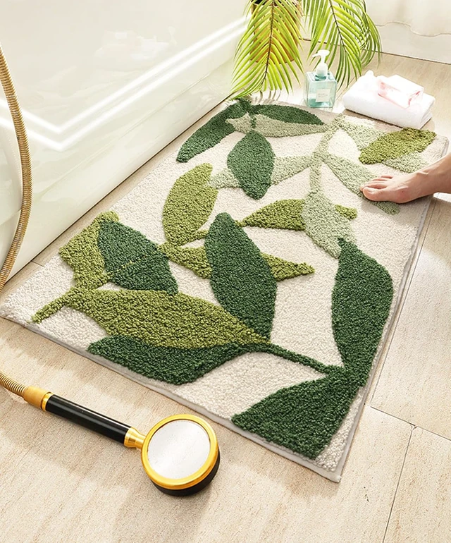 Alt view image 4 of 7 - Soft Bath Mat, Adorable Green Leaf Pattern Bathroom Rug