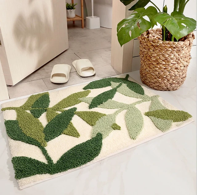 Alt view image 5 of 7 - Soft Bath Mat, Adorable Green Leaf Pattern Bathroom Rug