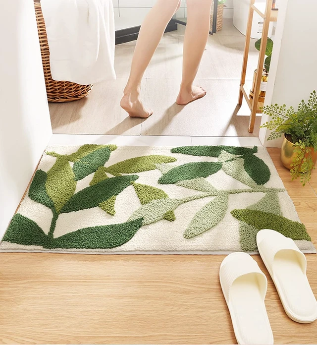 Alt view image 6 of 7 - Soft Bath Mat, Adorable Green Leaf Pattern Bathroom Rug