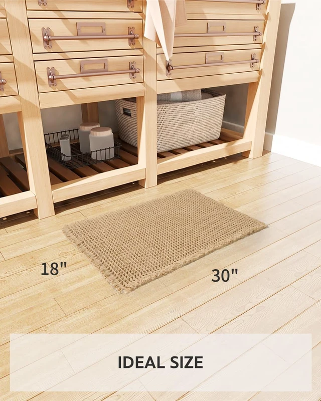Alt view image 2 of 7 - Machine Washable Tub Side Floor Mat, High Absorbency Non-Slip Bath Mat, Ultra Soft Waffle Textured Bathroom Rug with Tassels