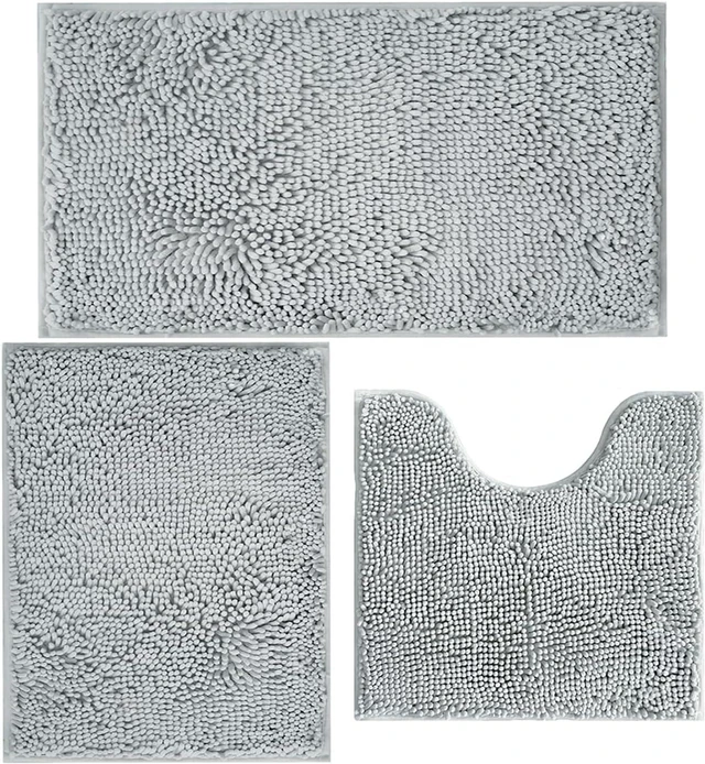 Main image of Super Absorbent & Machine Washable for Toilet and Tub, 3-Piece Plush Shaggy Bath Mats with Non-Slip PVC Backing, Chenille Bathroom Rug Set