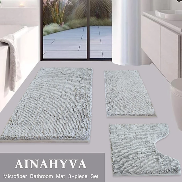Alt view image 3 of 7 - Super Absorbent & Machine Washable for Toilet and Tub, 3-Piece Plush Shaggy Bath Mats with Non-Slip PVC Backing, Chenille Bathroom Rug Set