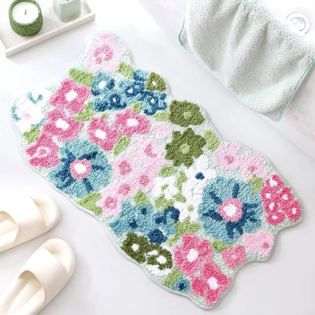 Main image of Adorable Non-Slip Floor Mat for Bathrooms, Flower Pattern Bathroom Rug