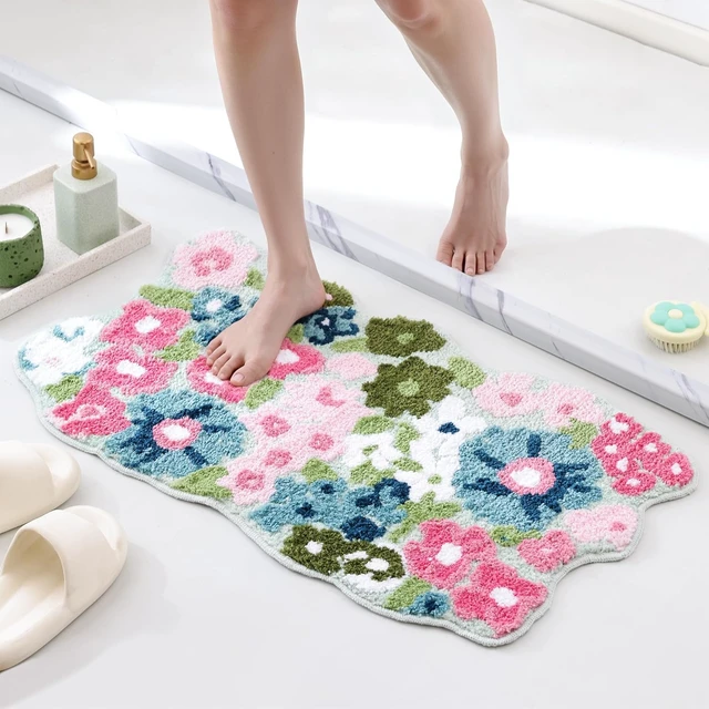 Alt view image 6 of 7 - Adorable Non-Slip Floor Mat for Bathrooms, Flower Pattern Bathroom Rug