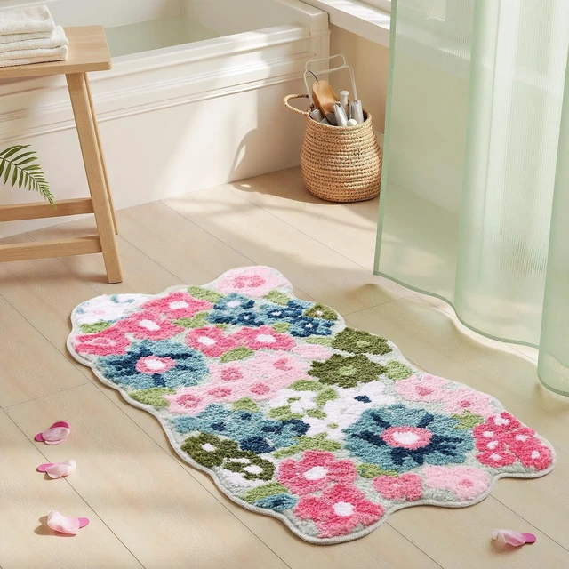 Alt view image 5 of 7 - Adorable Non-Slip Floor Mat for Bathrooms, Flower Pattern Bathroom Rug