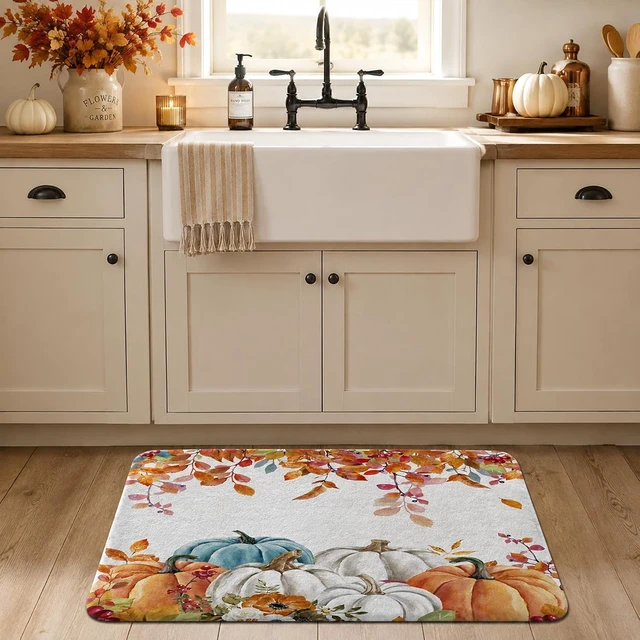 Alt view image 4 of 7 - Fall Leaves Bath Mat, Autumn Pumpkin Bathroom Rug