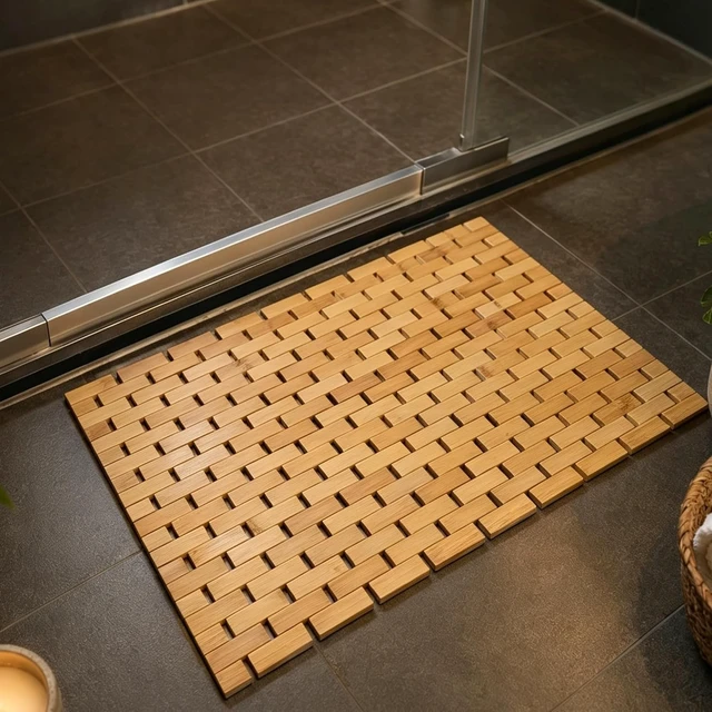 Alt view image 2 of 7 - Sauna & Hot Tub, Tub, Foldable Floor Shower Mat for Bathroom, Bamboo Rayon Bath Mat - Non-Slip