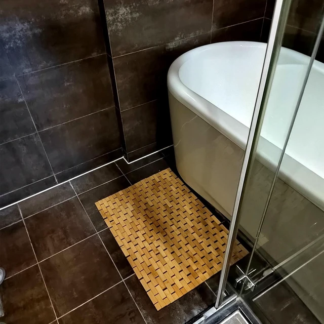 Alt view image 3 of 7 - Sauna & Hot Tub, Tub, Foldable Floor Shower Mat for Bathroom, Bamboo Rayon Bath Mat - Non-Slip
