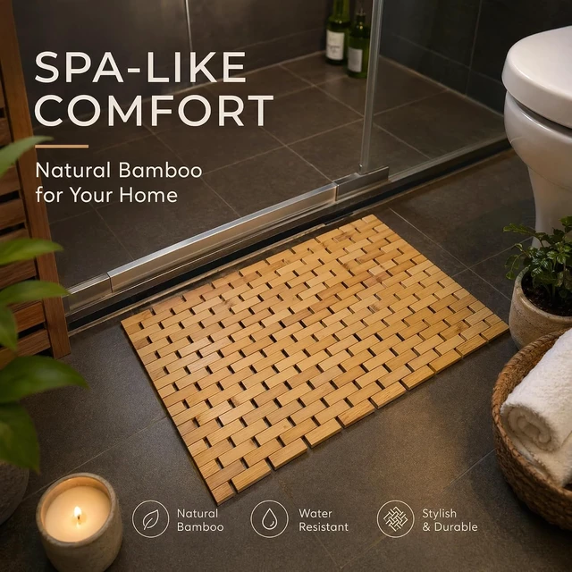 Alt view image 5 of 7 - Sauna & Hot Tub, Tub, Foldable Floor Shower Mat for Bathroom, Bamboo Rayon Bath Mat - Non-Slip
