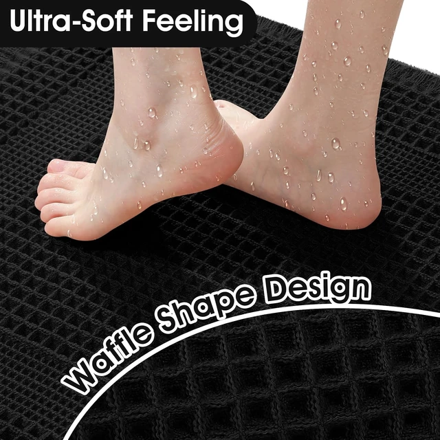 Alt view image 4 of 7 - Machine Washable Ultra-Soft Bohemian Farmhouse Style Floor Mats, High Absorbency Non-Slip Quick-Drying Bathroom Rugs with Tassels, Enhanced Waffle Texture Bath Mat Ensemble