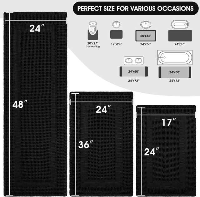 Alt view image 2 of 7 - Machine Washable Ultra-Soft Bohemian Farmhouse Style Floor Mats, High Absorbency Non-Slip Quick-Drying Bathroom Rugs with Tassels, Enhanced Waffle Texture Bath Mat Ensemble