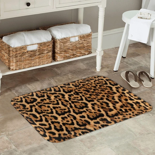Alt view image 5 of 7 - Leopard Cheetah Print Floor Carpet for Bathroom Kitchen Bedroom Laundry Living Room Decor, Animal Skin Pattern Non-Slip Absorbent Bath Rug