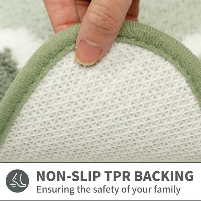 Alt view image 6 of 7 - Washable Carpet for Shower Floor Bedroom, Non-Slip Absorbent Quick-Dry Plush Microfiber Bathroom Mat, Green Scalloped Edge Bath Rug
