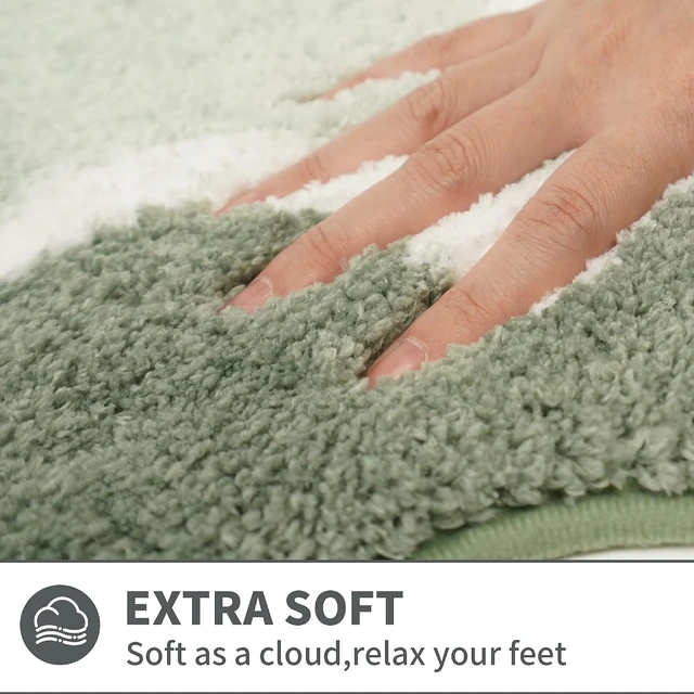 Alt view image 4 of 7 - Washable Carpet for Shower Floor Bedroom, Non-Slip Absorbent Quick-Dry Plush Microfiber Bathroom Mat, Green Scalloped Edge Bath Rug
