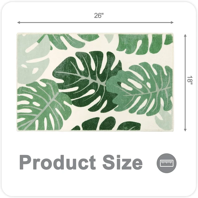 Alt view image 2 of 7 - Washable Small Floor Mat for Shower & Bathtub Decor, Green Leaf Pattern Non-Slip Bathroom Rug