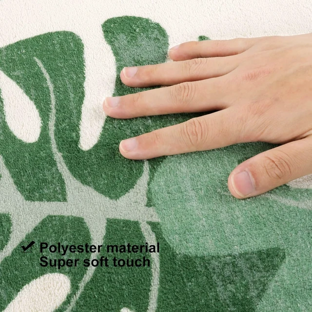 Alt view image 4 of 7 - Washable Small Floor Mat for Shower & Bathtub Decor, Green Leaf Pattern Non-Slip Bathroom Rug