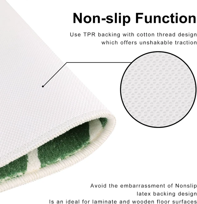 Alt view image 5 of 7 - Washable Small Floor Mat for Shower & Bathtub Decor, Green Leaf Pattern Non-Slip Bathroom Rug