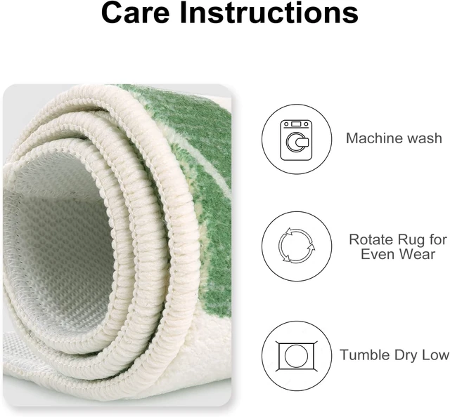 Alt view image 6 of 7 - Washable Small Floor Mat for Shower & Bathtub Decor, Green Leaf Pattern Non-Slip Bathroom Rug