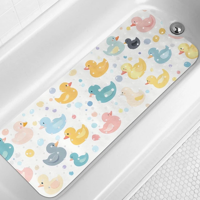 Main image of Machine Washable Bathroom Rug for Kids, Cute Cartoon Duck Design with Drain Holes & Suction Cups, LNOND Non-Slip Toddler Bath Mat for Tub