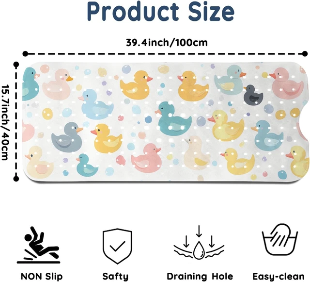 Alt view image 2 of 7 - Machine Washable Bathroom Rug for Kids, Cute Cartoon Duck Design with Drain Holes & Suction Cups, LNOND Non-Slip Toddler Bath Mat for Tub