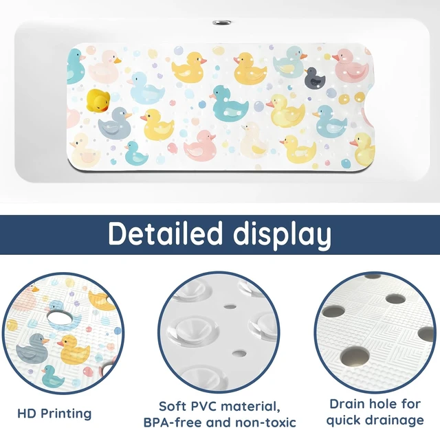 Alt view image 3 of 7 - Machine Washable Bathroom Rug for Kids, Cute Cartoon Duck Design with Drain Holes & Suction Cups, LNOND Non-Slip Toddler Bath Mat for Tub