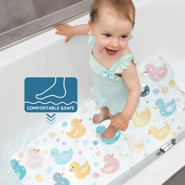 Alt view image 6 of 7 - Machine Washable Bathroom Rug for Kids, Cute Cartoon Duck Design with Drain Holes & Suction Cups, LNOND Non-Slip Toddler Bath Mat for Tub