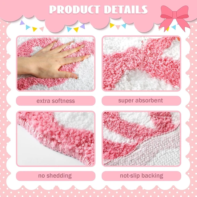 Alt view image 3 of 7 - Pink Bow Scalloped Bathroom Rug Mat