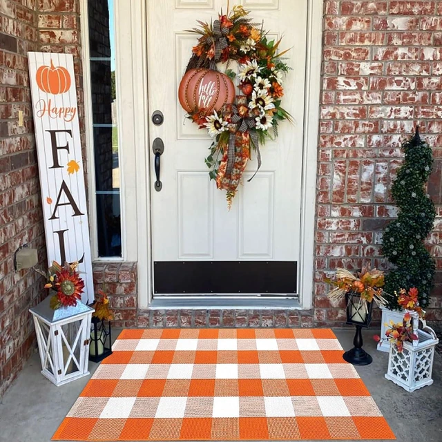 Main image of Farmhouse Style Fall Decor for Front Porch Entryway, Washable Cotton Woven Indoor Outdoor Floor Mat, Buffalo Check Plaid Area Rug