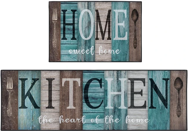 Main image of Non-Slip Washable Farmhouse Kitchen Rug Set Turquoise