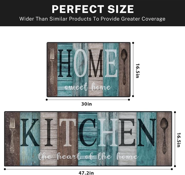 Alt view image 3 of 7 - Non-Slip Washable Farmhouse Kitchen Rug Set Turquoise