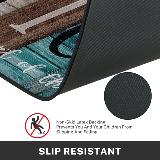 Alt view image 4 of 7 - Non-Slip Washable Farmhouse Kitchen Rug Set Turquoise