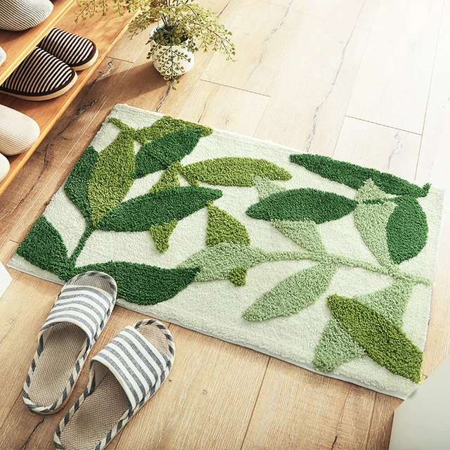 Alt view image 7 of 7 - Soft Bath Mat, Adorable Green Leaf Pattern Bathroom Rug